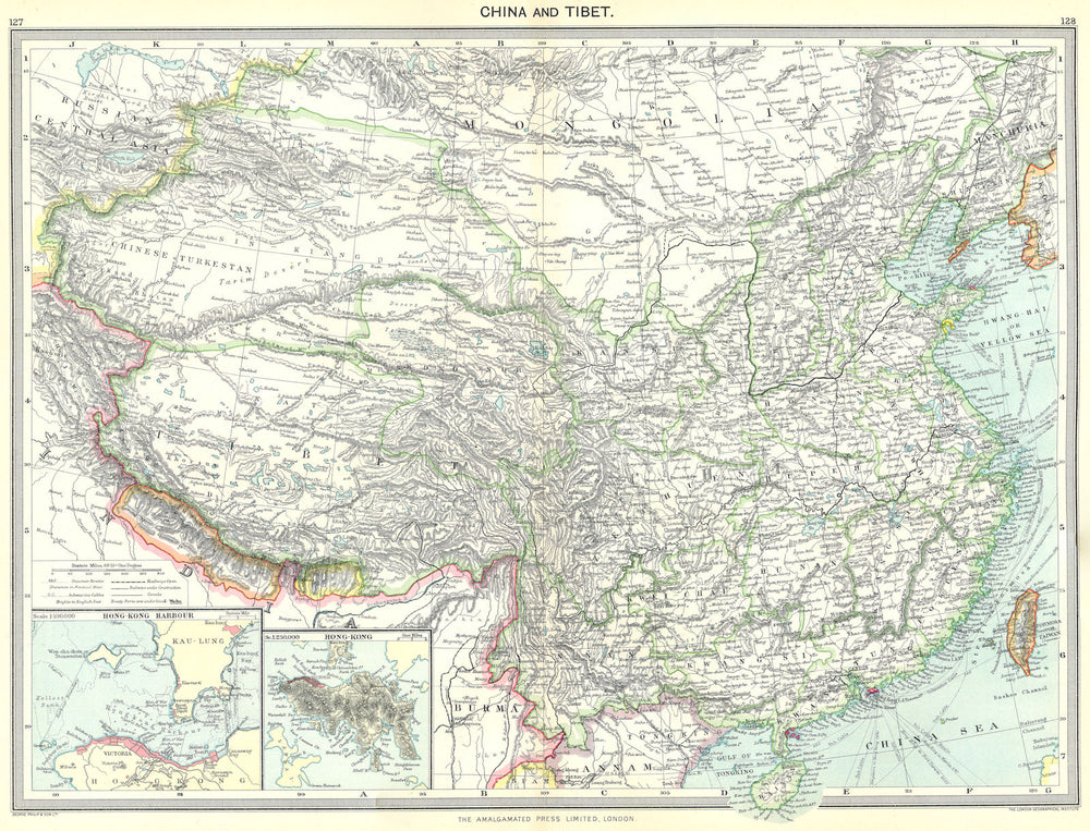 CHINA. & Tibet; maps of Hong Kong Harbour;  1907 old antique plan chart