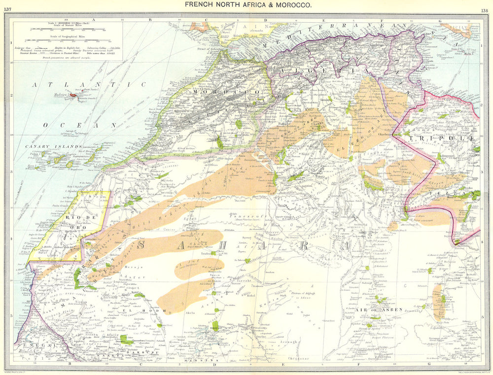 AFRICA. French North Africa and Morocco 1907 old antique map plan chart