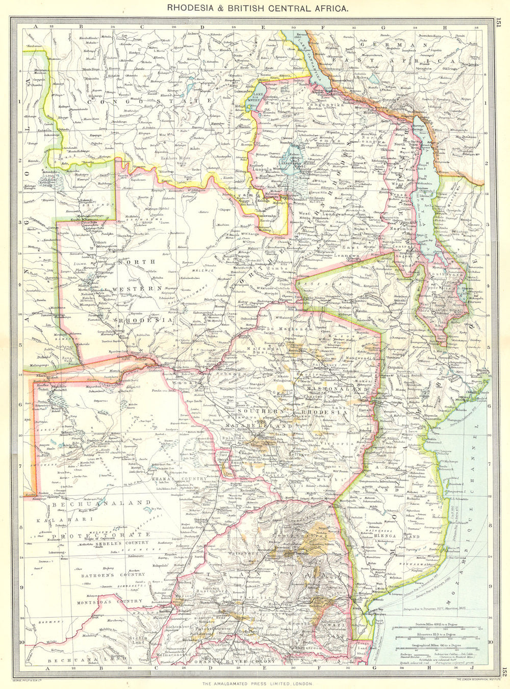 ZIMBABWE. Rhodesia and British Central Africa 1907 old antique map plan chart