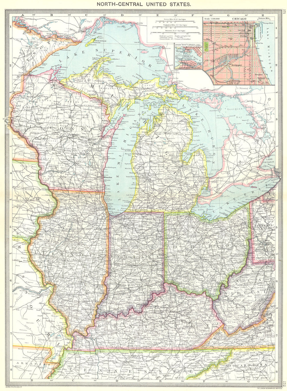 USA. Mid West. maps of Chicago; Soo canals 1907 old antique plan chart