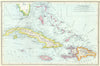 WEST INDIES. Greater Antilles. Cuba Hispaniola Bahamas 1907 old antique map