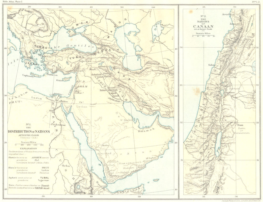 MIDDLE EAST. Nations post Flood; of Canaan 1900 old antique map plan chart