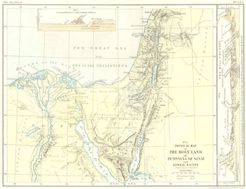 HOLY LAND. Physical; Sinai Egypt; Aelanitic Gulf Lebanon; Gaza Moab 1900 map