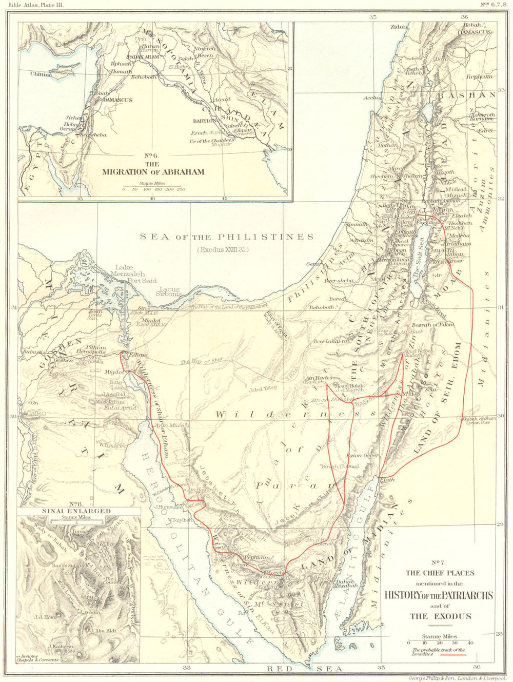 HOLY LAND. Migration Abraham places mentioned Patriarch Exodus Sinai 1900 map