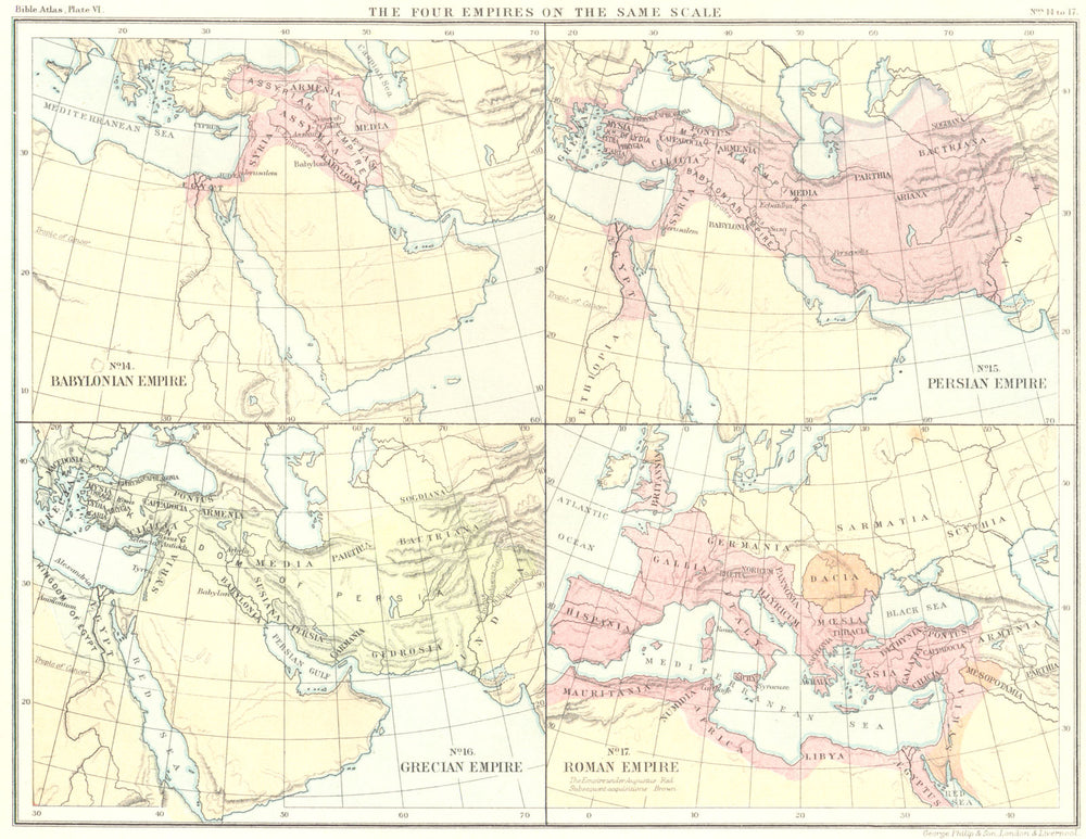 4 EMPIRES. Babylonian Empire; Persian; Grecian; Roman 1900 old antique map