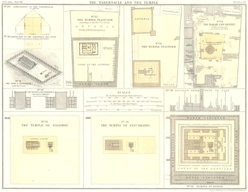 ISRAEL. Tabernacle Tent Temple Esh-Sherif Solomon Zerubbabel Herod 1900 map
