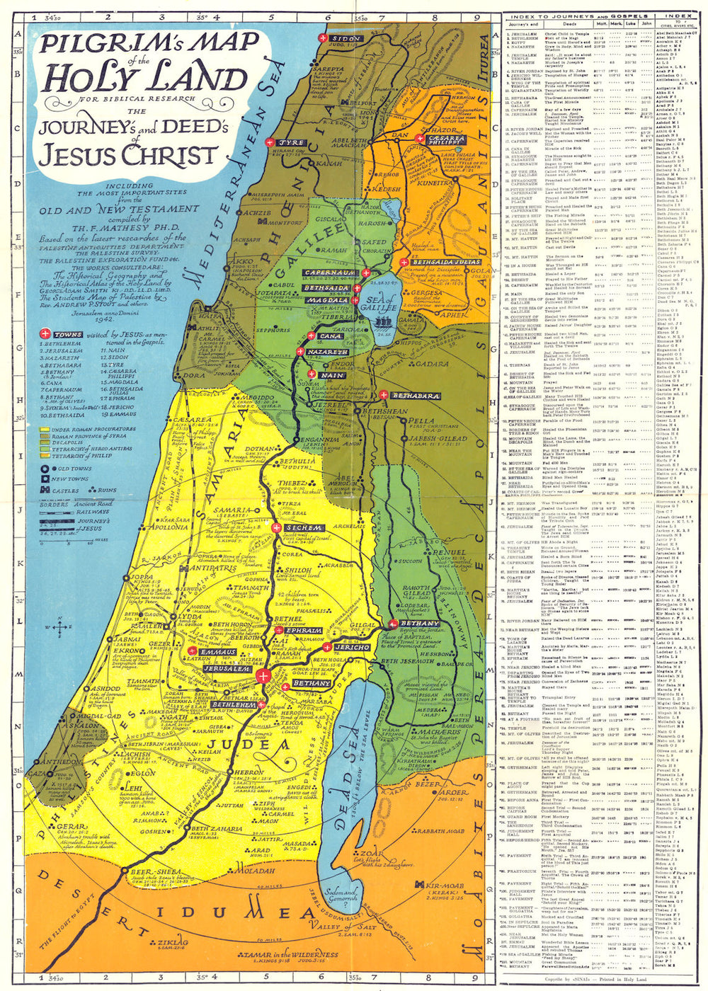 ISRAEL. Pilgrim map Holy land Biblical Research Journey Deed Jesus Christ 1942