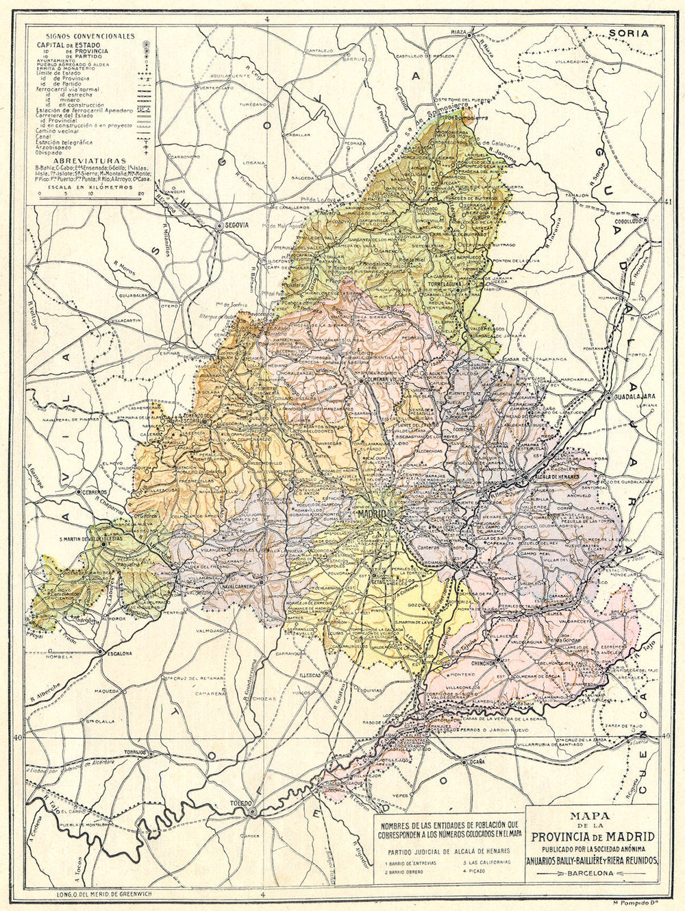 SPAIN. Mapa de la Provincia de Madrid 1913 old antique vintage plan chart