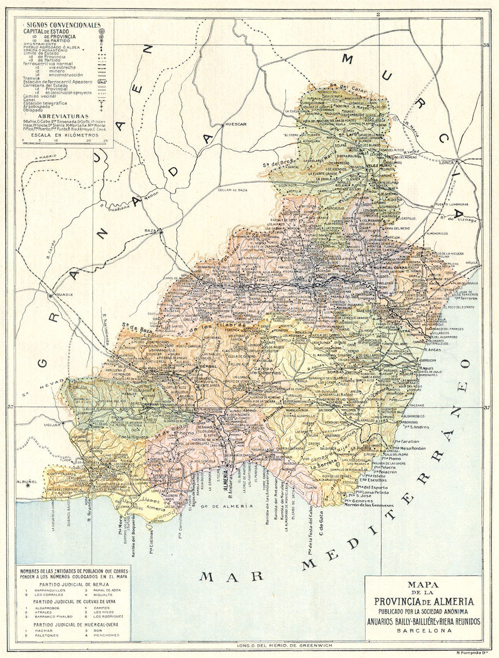 SPAIN. Mapa de la Provincia de Almeria 1913 old antique vintage plan chart