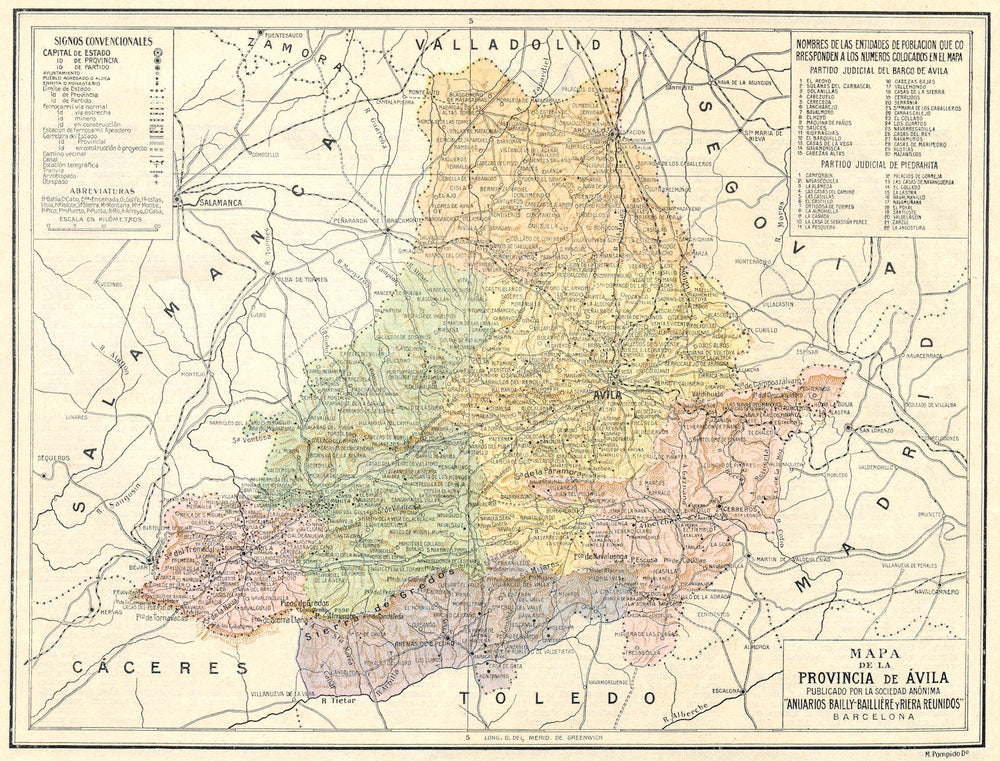 SPAIN. Mapa de la Provincia de Avila 1913 old antique vintage plan chart