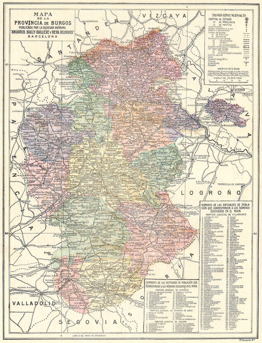 SPAIN. Mapa de la Provincia de Burgos 1913 old antique vintage plan chart