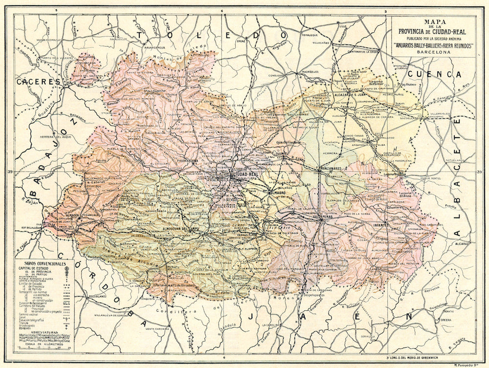 SPAIN. Mapa de la Provincia de Ciudad Real 1913 old antique plan chart