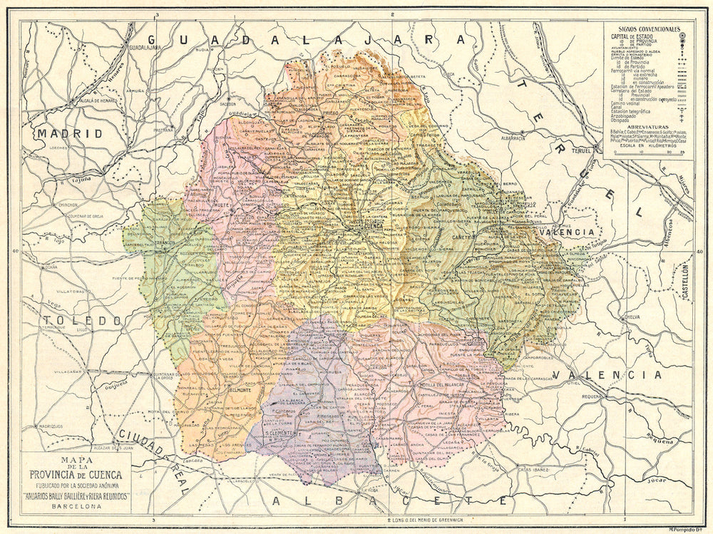 SPAIN. Mapa de la Provincia de Cuenca 1913 old antique vintage plan chart