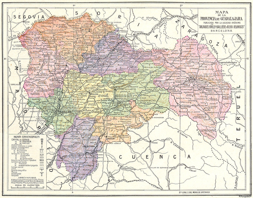 SPAIN. Mapa de la Provincia de Guadalajara 1913 old antique plan chart
