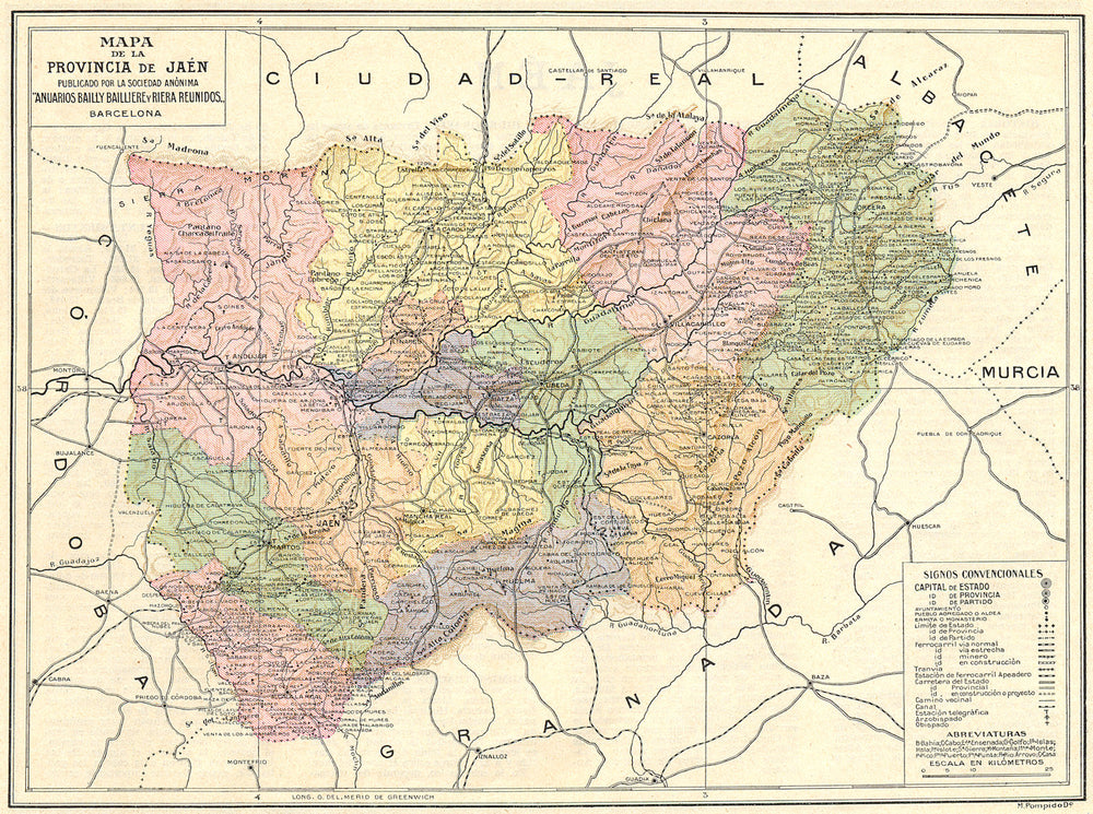 SPAIN. Mapa de la Provincia de Jaen 1913 old antique vintage plan chart
