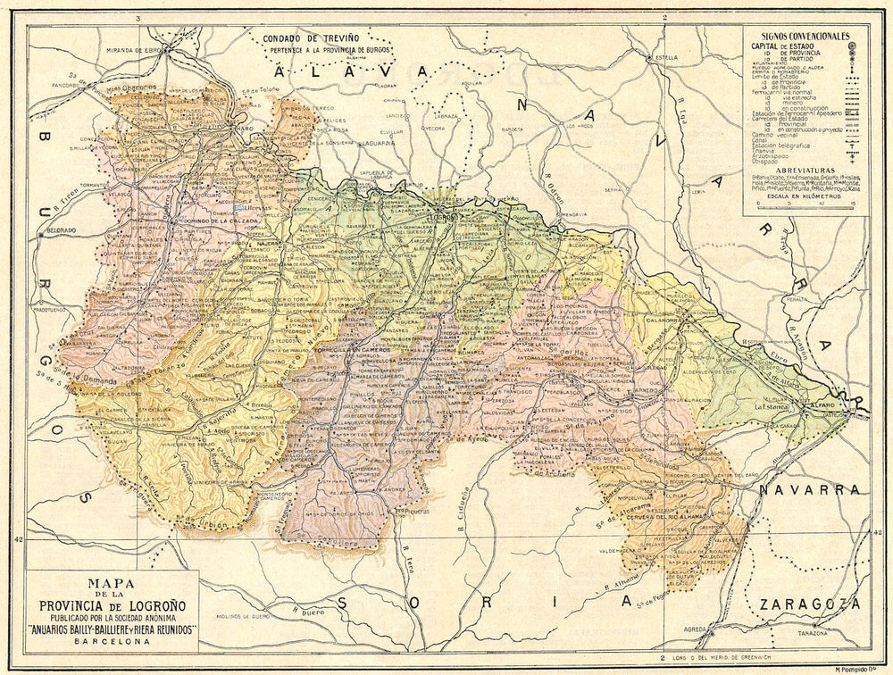 SPAIN. Mapa de la Provincia de Logrono 1913 old antique vintage plan chart