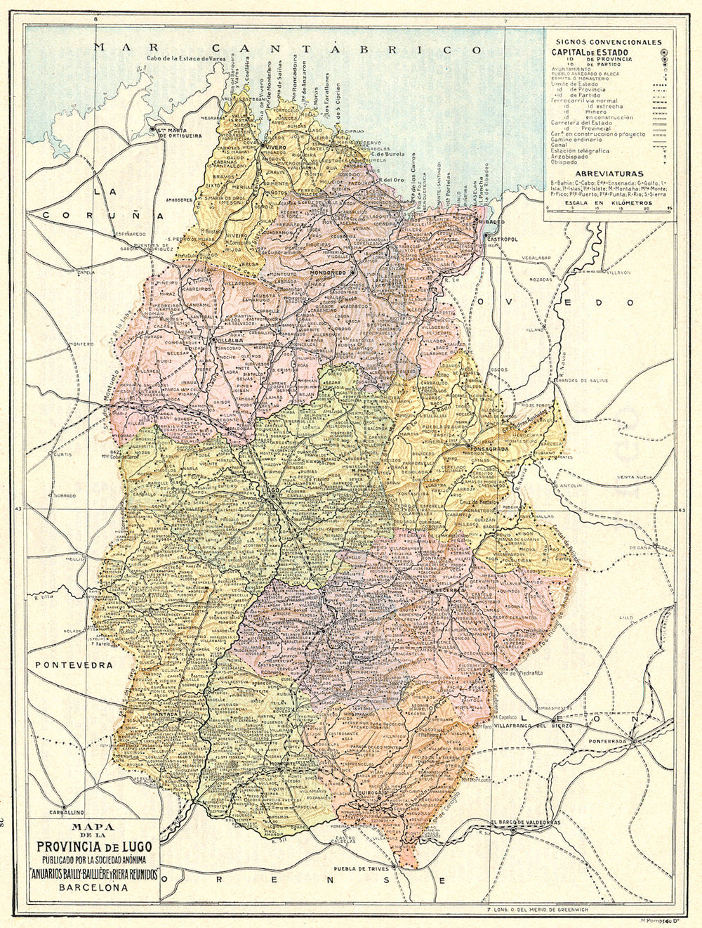 SPAIN. Mapa de la Provincia de Lugo 1913 old antique vintage plan chart