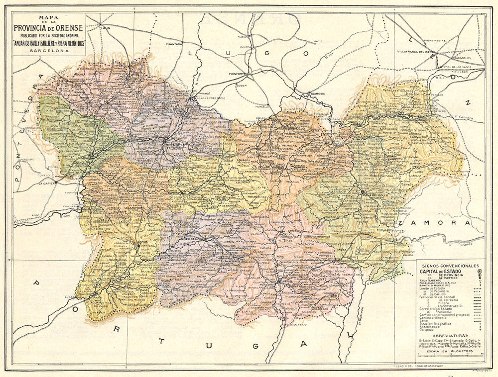 SPAIN. Mapa de la Provincia de Orense 1913 old antique vintage plan chart