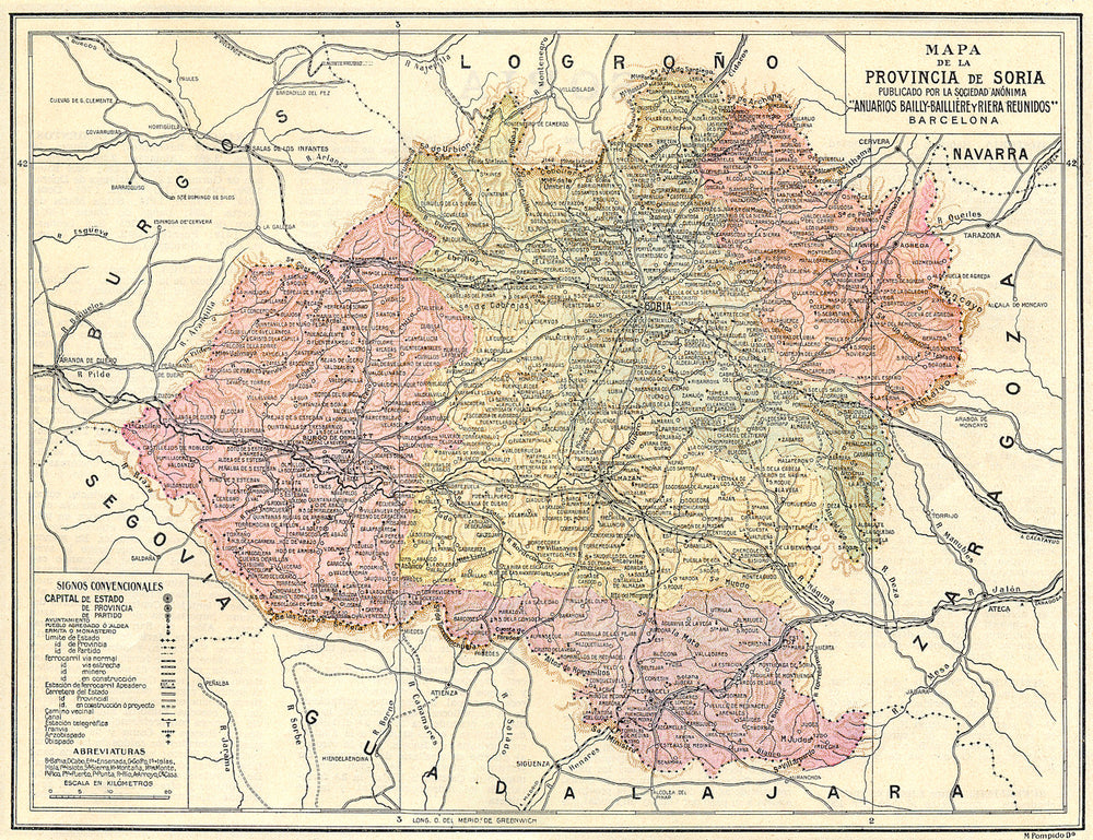 SPAIN. Mapa de la Provincia de Soria 1913 old antique vintage plan chart