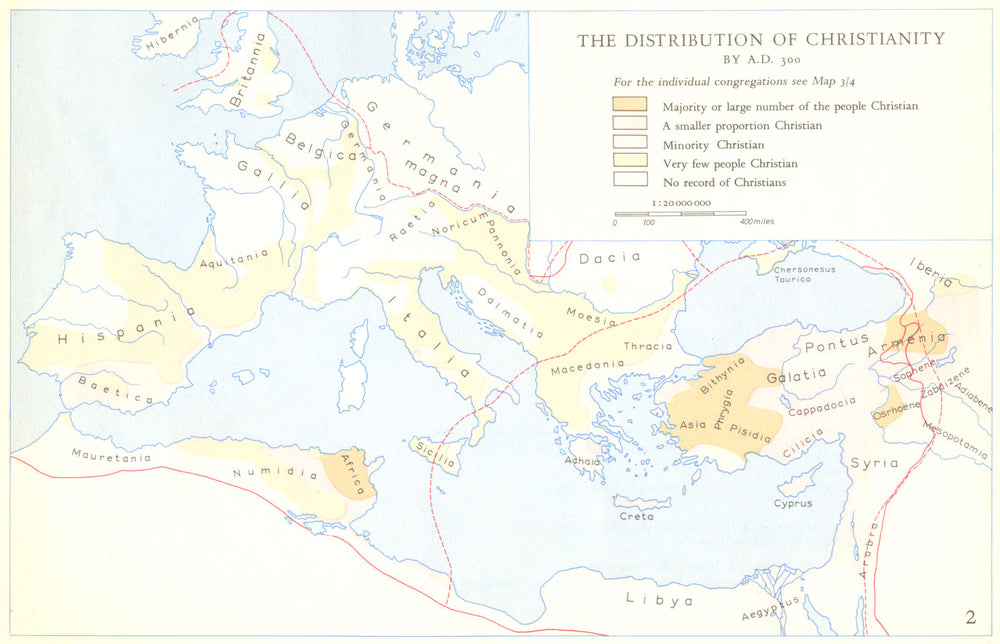 CHRISTIANITY.The Distribution of Christianity 1958 old vintage map plan chart