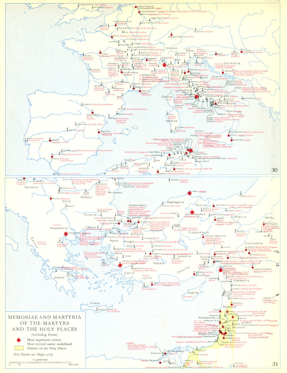 CHRISTIANITY.Memoriae and Martyria of the Martyrs and the holy places 1958 map