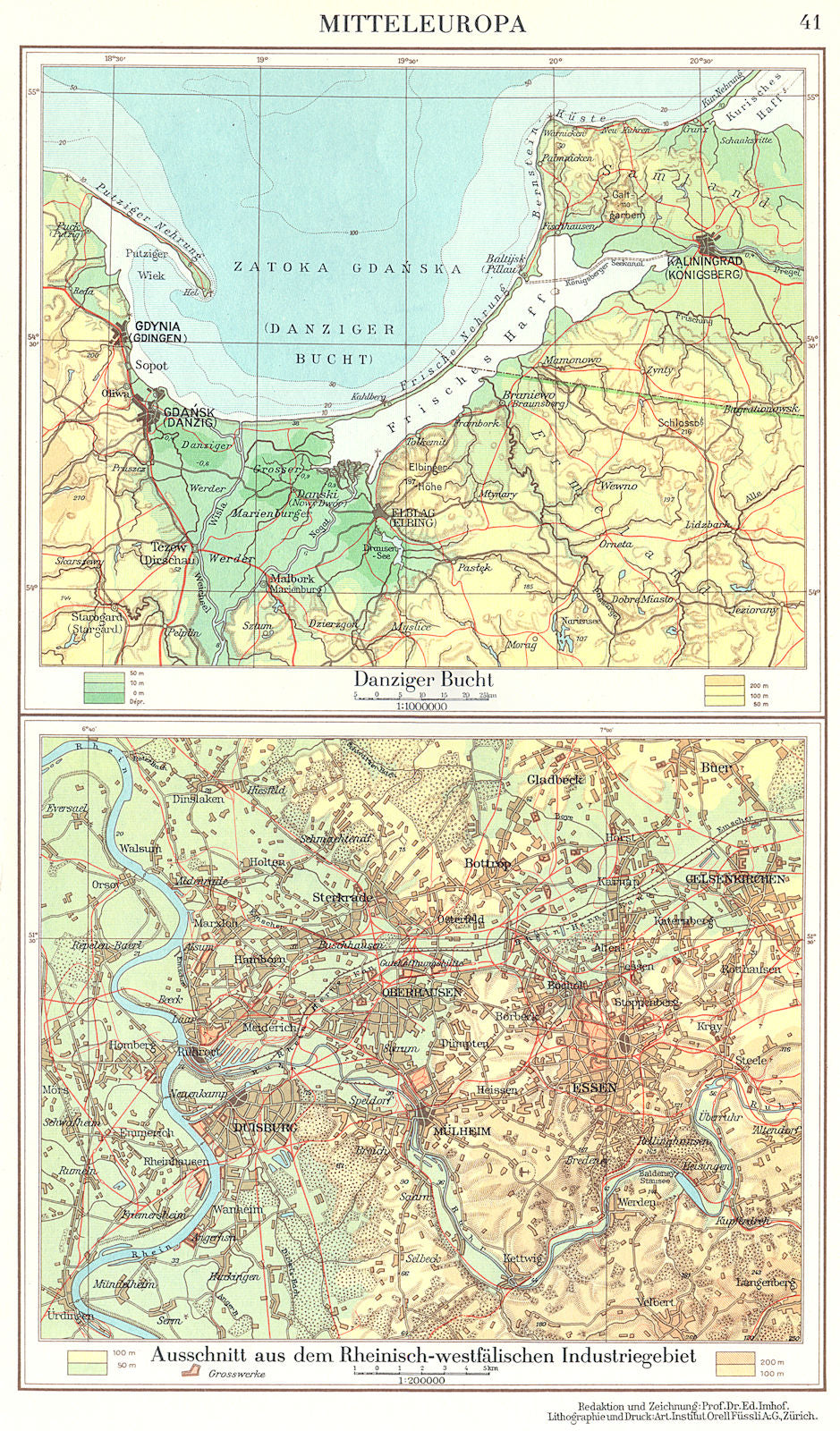 POLAND.Danzig Gdansk; Rheinisch-westfalischen Industriegebiet 1958 old map