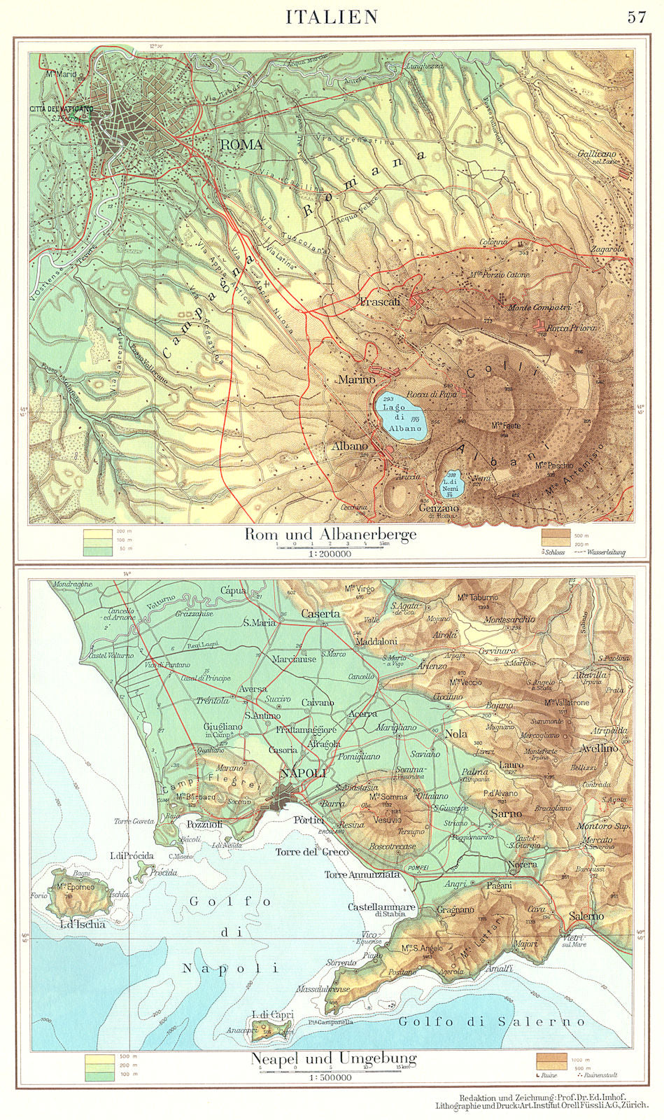 ITALY.Italien;Rom Albanerberge;Neapel Umgebung;Rome Naples 1958 old map