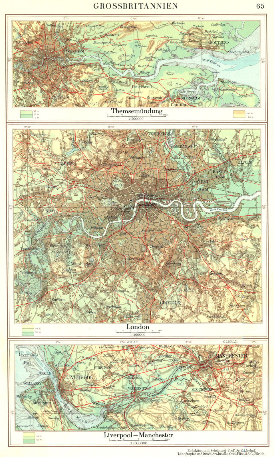 ENGLAND.Thames Estuary. Themsemundung;London;Liverpool-Manchester 1958 old map