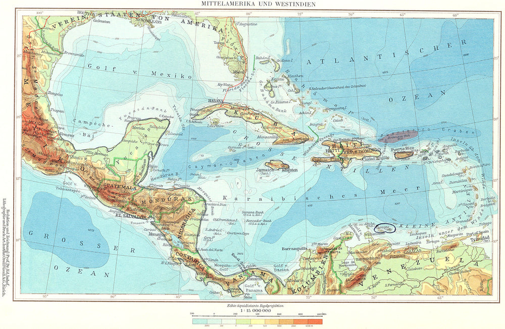 CENTRAL AMERICA.Mittelamerika Westindien; Caribbean West Indies 1958 old map