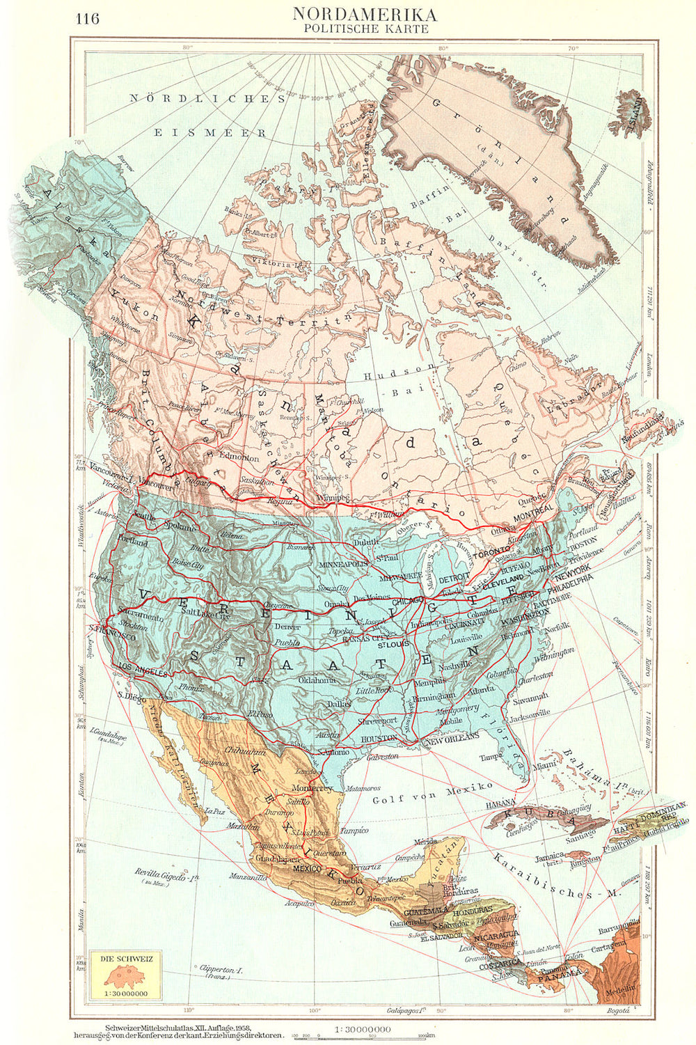 NORTH AMERICA.Nordamerika;Politische Karte Political 1958 old vintage map