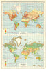 WORLD. Showing Rainfall & Vegetation. Jan & July temperatures 1920 old map
