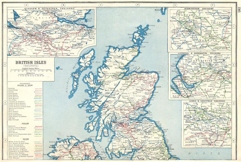 BRITISH RAILWAYS. Rail companies. Scotland Birmingham NW England 1920 old map