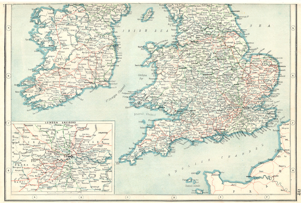 British Isles Railways. South Sheet; inset London Environs. HARMSWORTH 1920 map