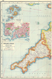 CORNWALL. inset Scilly Isles & plan of Plymouth & Devonport 1920 old map