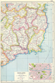 IRELAND SOUTH EAST. Wexford Kilkenny Waterford Carlow &c. inset Dublin 1920 map