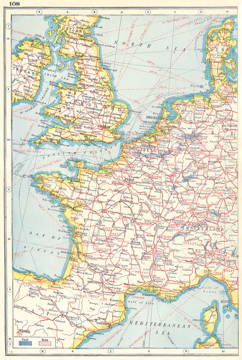 WESTERN EUROPE AGRICULTURAL & INDUSTRIAL PRODUCTS. France UK Benelux 1920 map