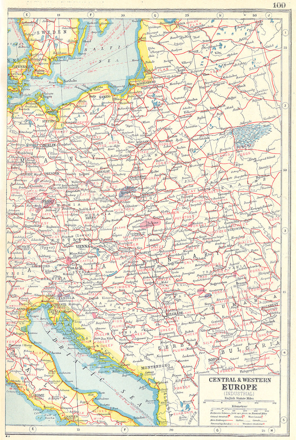 EAST EUROPE AGRICULTURAL/INDUSTRIAL.Products.Austria Hungary Germany 1920 map