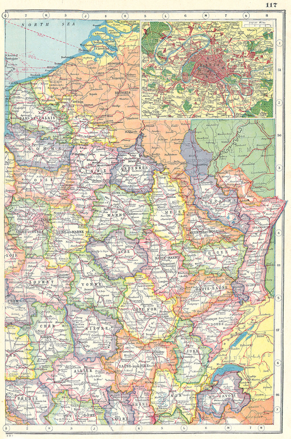 FRANCE NORTH EAST. Showing departements. Inset Paris & environs 1920 old map