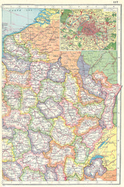 FRANCE NORTH EAST. Showing departements. Inset Paris & environs 1920 old map