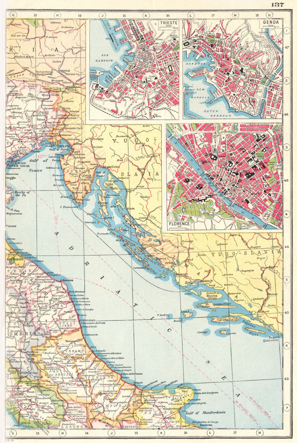 ITALY ADRIATIC COAST. inset Trieste Genoa & Florence plans. Telegraphs 1920 map