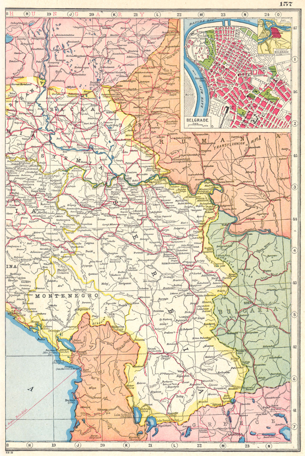 SERBIA. Montenegro; Yugoslavia East. inset Belgrade plan. HARMSWORTH 1920 map
