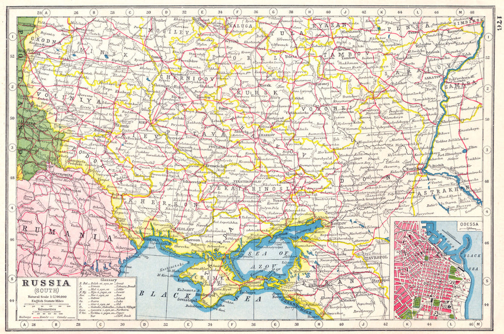 UKRAINE. Russia South; inset Odessa. HARMSWORTH 1920 old antique map chart