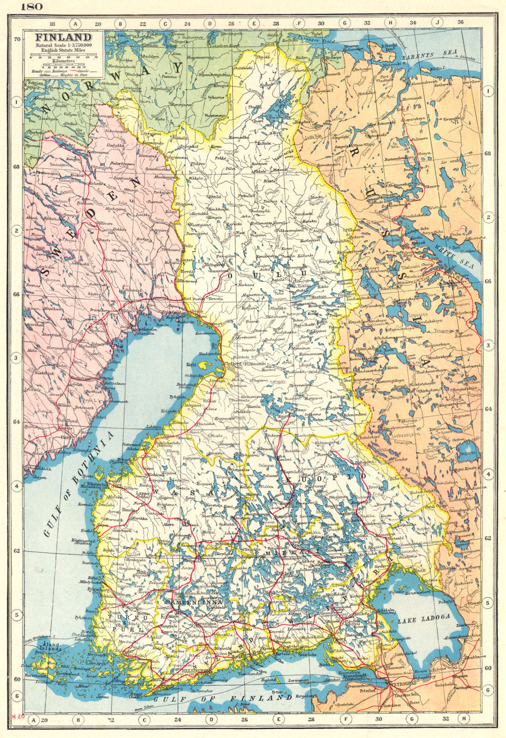 FINLAND. Finland Suomi. HARMSWORTH 1920 old antique vintage map plan chart