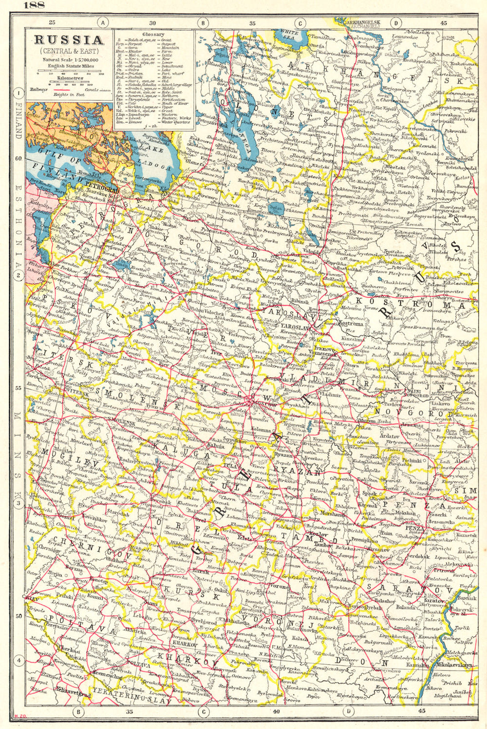 EUROPEAN RUSSIA WEST. Shows Petrograd (St Petersburg). Railways 1920 old map