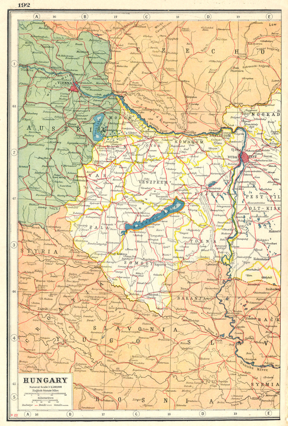 HUNGARY WEST. Danube Budapest Vienna. Railways Sarvis Sio Malom canals 1920 map