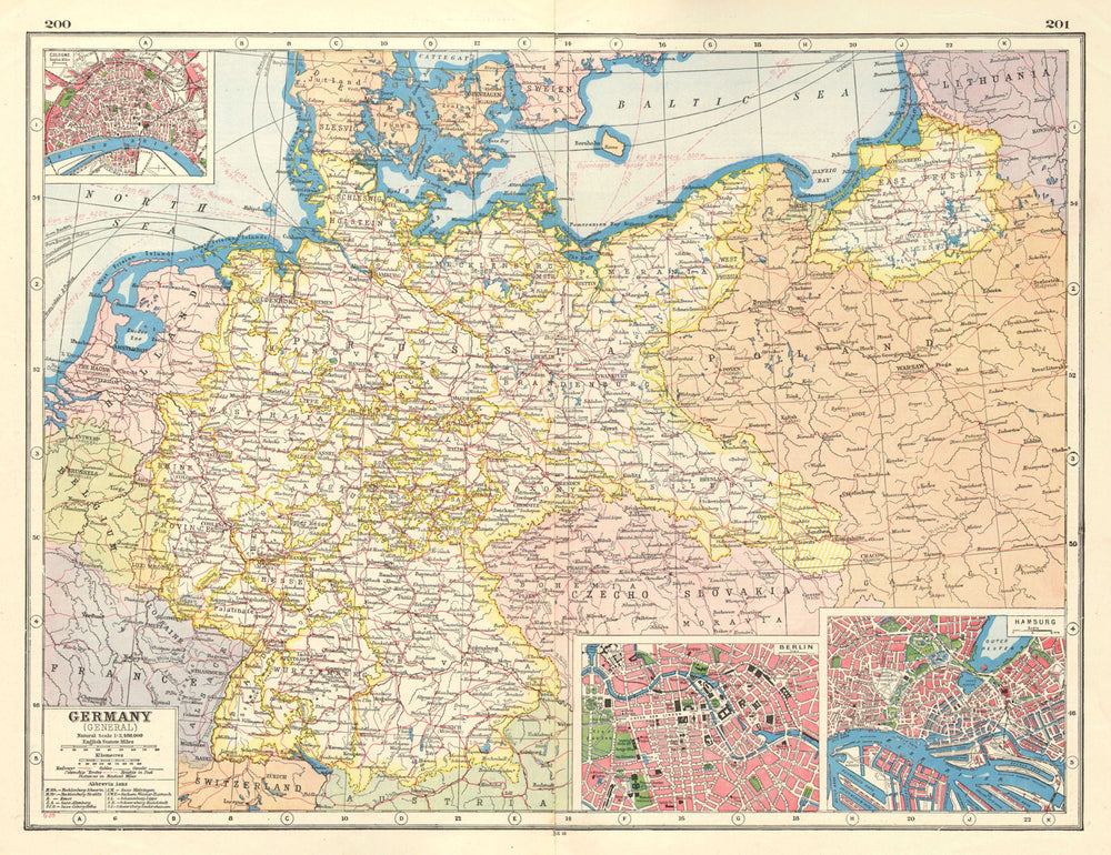 GERMANY. inset town plans of Cologne Koln Berlin & Hamburg. Railways 1920 map