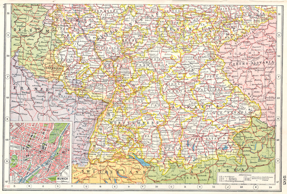GERMANY SOUTH. Bavaria Wurttemberg Hesse Thuringia. Inset Munich plan 1920 map