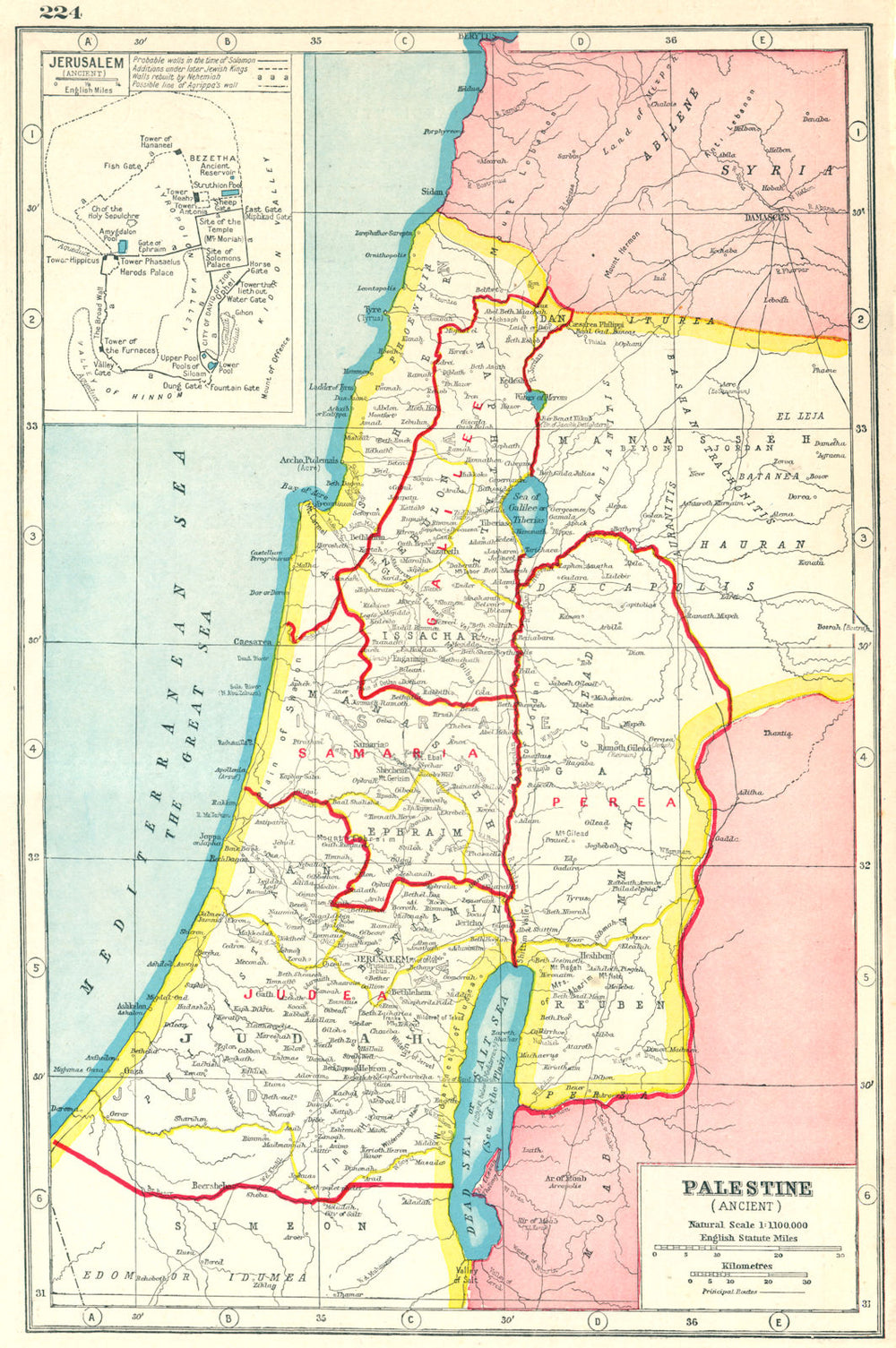 PALESTINE ANCIENT. Roman provinces. Judea Perea Samaria Gallilee 1920 old map