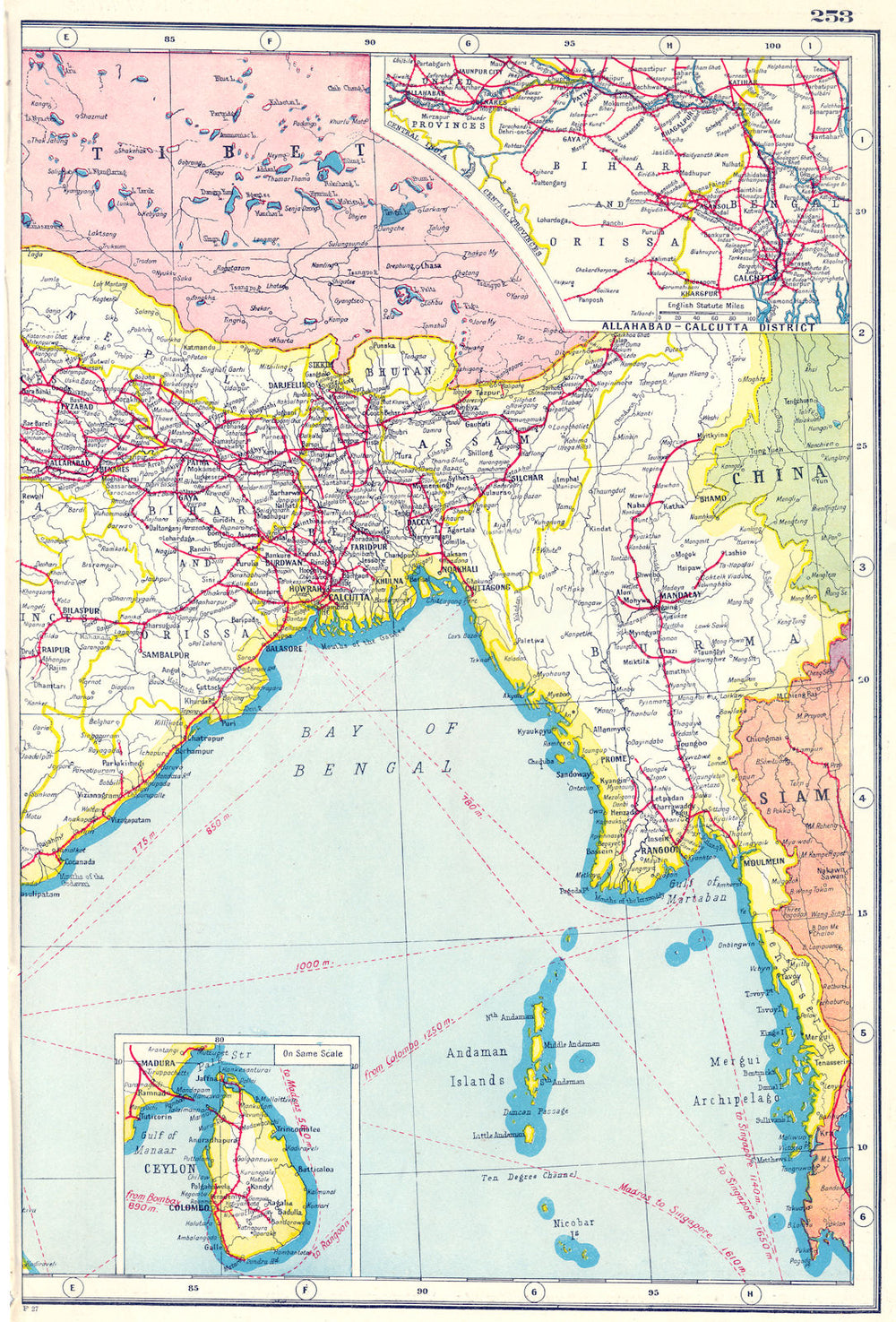 BRITISH INDIA EAST RAILWAYS. Burma Bengal Bangladesh Ceylon Sri Lanka 1920 map