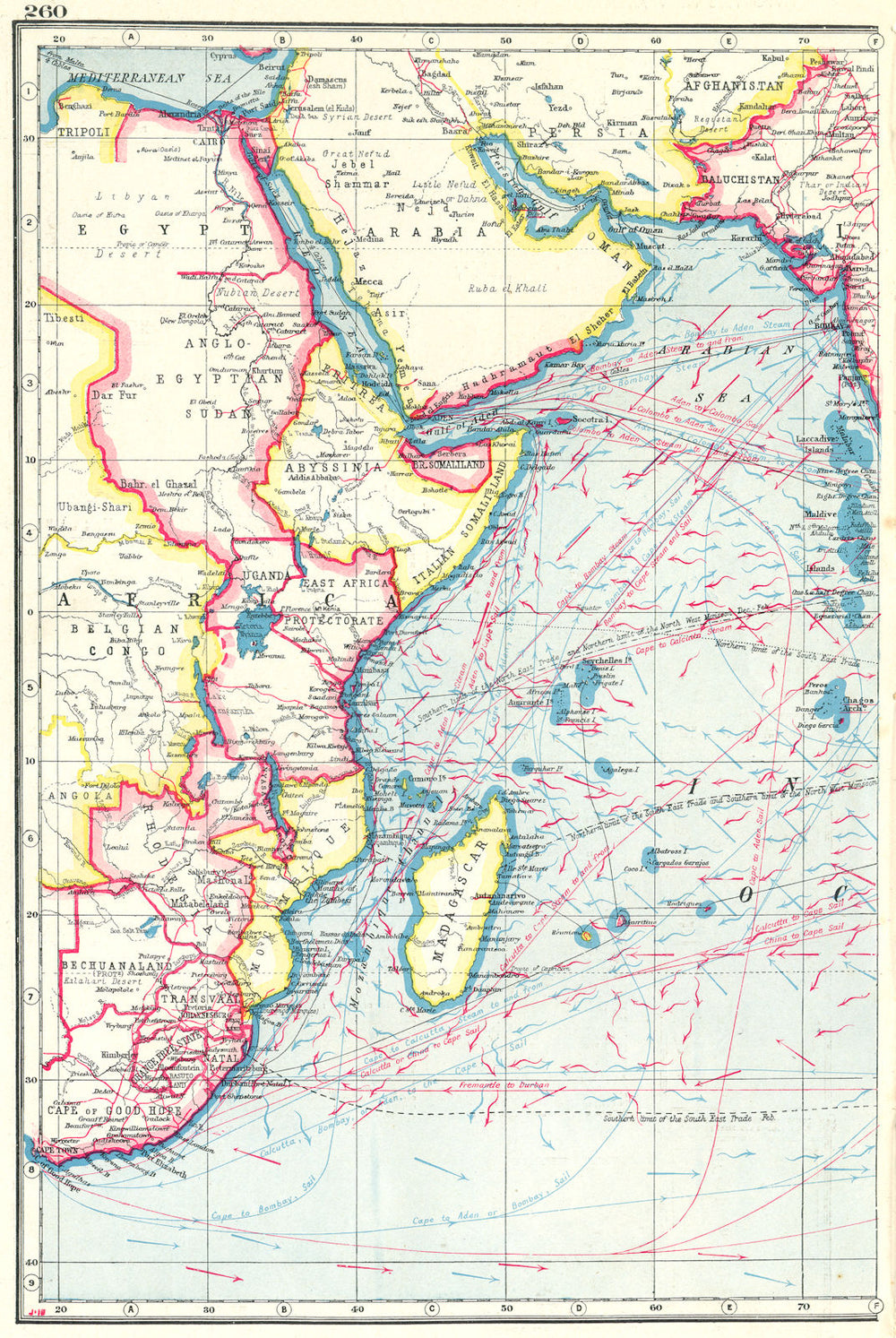 INDIAN OCEAN WEST. Africa. British Empire.Shows winds & ocean currents 1920 map